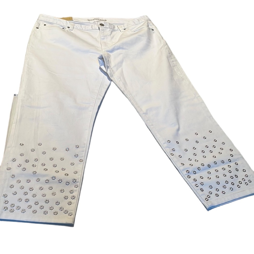 Micheal Kors size 14 white jeans silver embellishment THE IZZY cropped